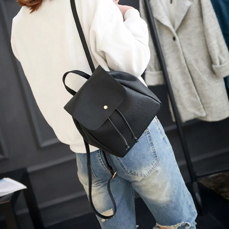 

Mini Women Backpack PU Leather Shoulder Bag Travel Casual Teenage Girls College Student Rucksack Drawstring Closure Bagpack