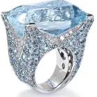 Кольца с крупным синим камнем для женщин и девушек, Подарочные ювелирные украшения высокого качества с кристаллами, огранка принцессы, Свадебная и вечерняя мода, 2019