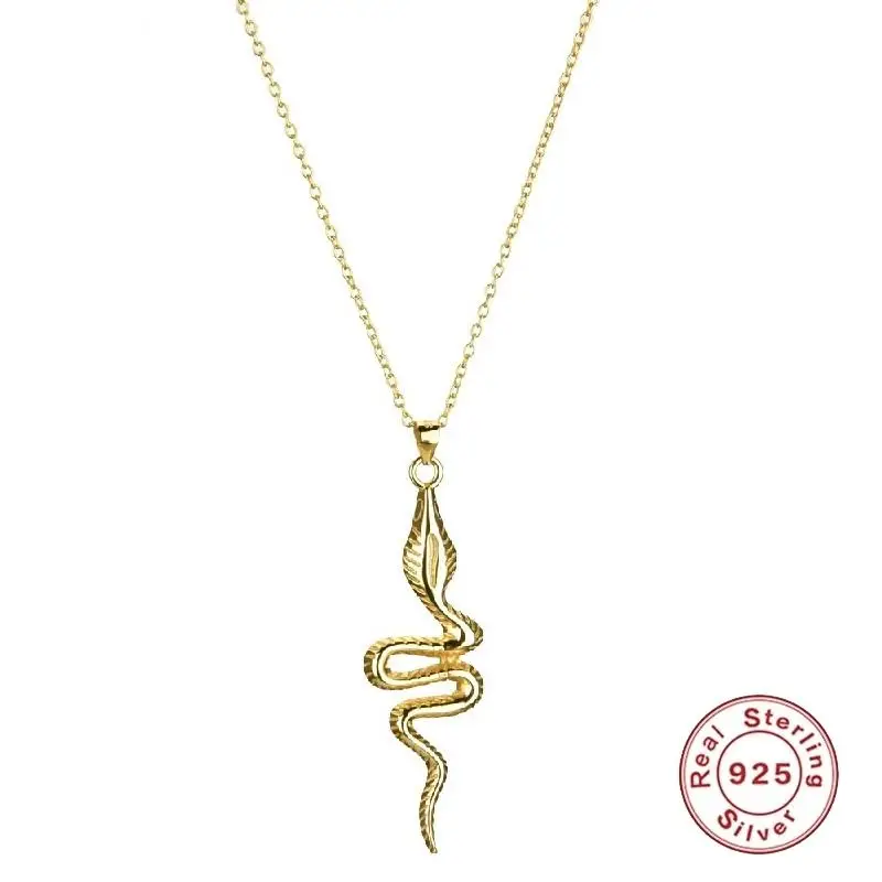 

CCFJOYAS Europen and American 925 Sterling Silver Snake Shaped Pendant Necklace for Women Trendy Gold Color Necklace Wholesale