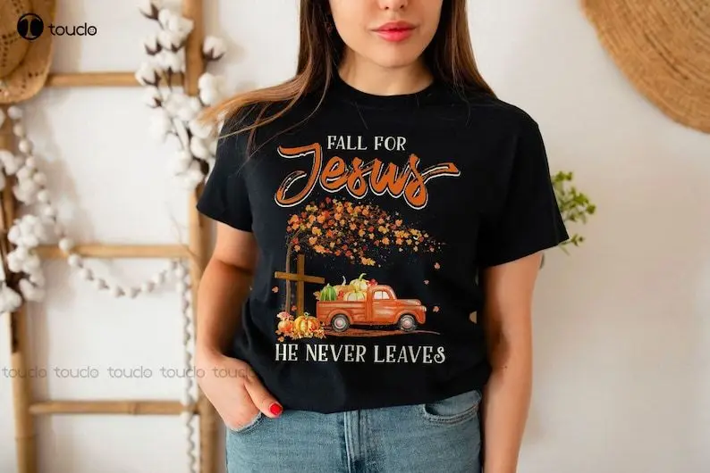 

Осень для Иисуса он никогда не линяет, милая Осенняя рубашка, осенняя рубашка, рубашка для грузовика на День Благодарения, Женская Осенняя р...