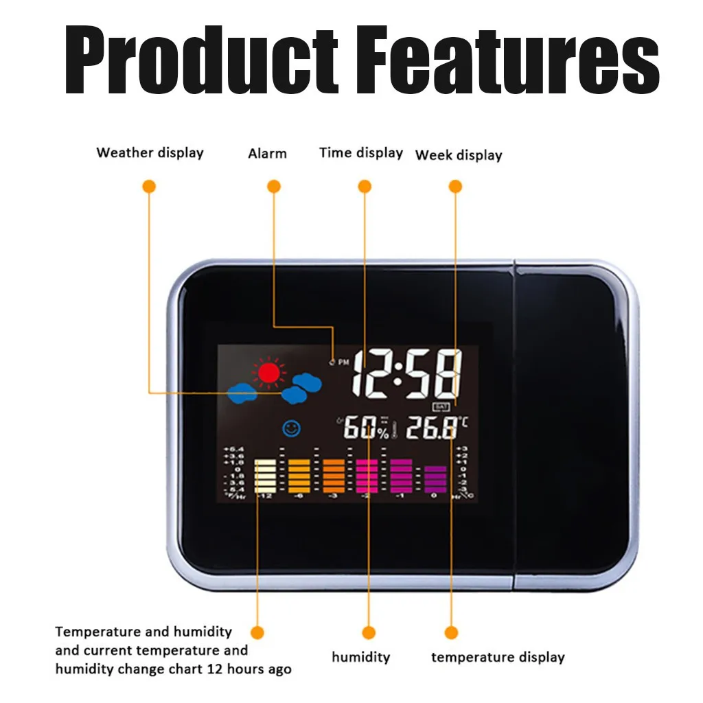 CARPRIE Projection Alarm Clock With Weather Station Thermometer Date Display USB Charger Snooze LED Digital | Электроника