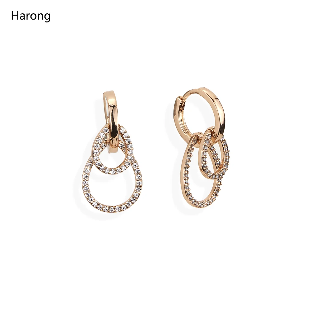 

Harong 585 Rose Gold Hoop Earrings Girl Punk Jewelry Weddings Cute Copper Creative Zircon Round Charm Pendant Earring Women Gift