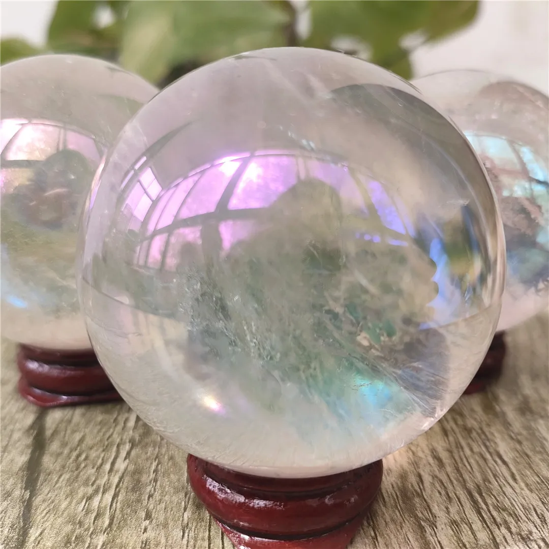

50-55mm Natural Angel Aura plating Clear Crystal ball Titanium coating Rainbow quartz gemstone sphere Reiki healing