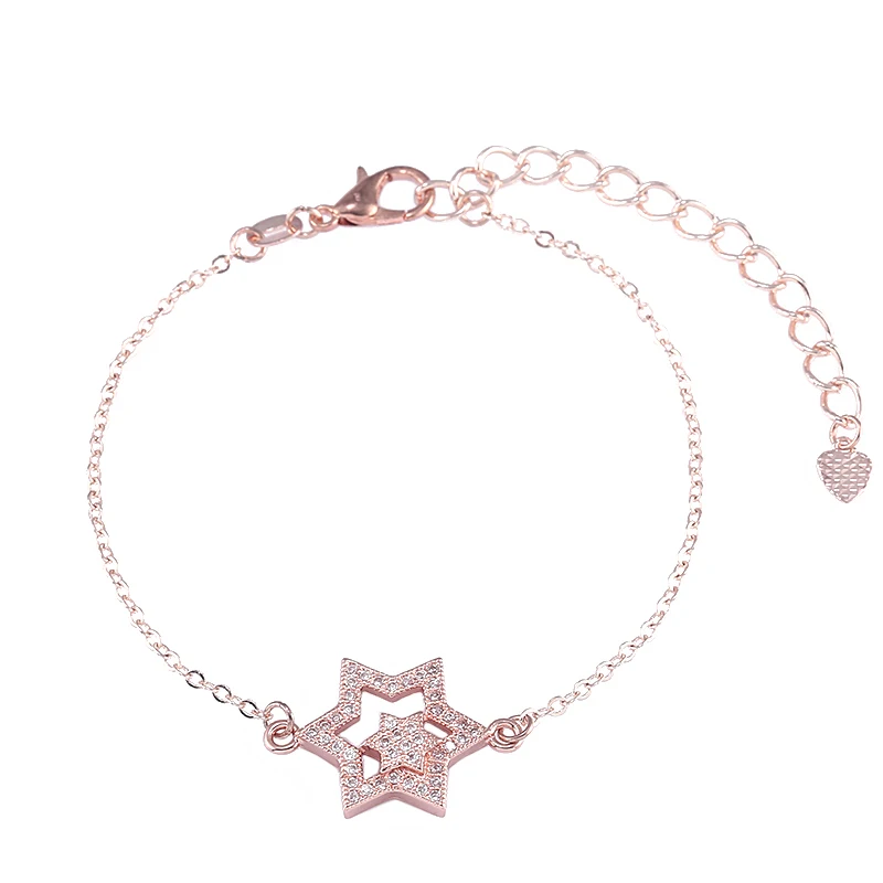 Rose Gold DIY ремесло ювелирные изделия браслеты с подвесками микро проложить Циркон звезда браслеты со звездой Давида для женщин девушек Регулируемая цепочка иудаизм браслеты - Окраска металла: Rose Gold
