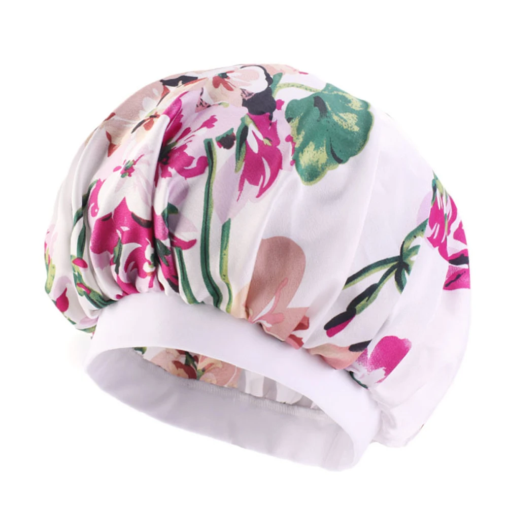Белый Женская атласная шапочка для длинных волос, ночная шапка для сна, шелковая шапка, повязка на голову, эластичная регулируемая повязка, ночная шапка - Цвет: Белый