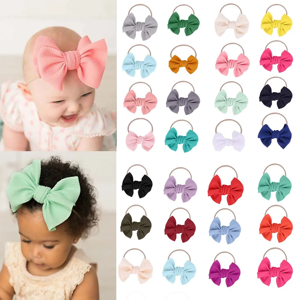 Эластичная однотонная повязка на голову с бантом для новорожденных девочек 5 шт.