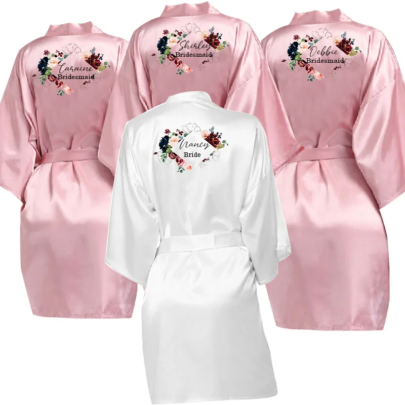 

Flower Print Bride Bridesmaid Wedding Robe mother sister of the bride groom robes Women Silky Satin Kimono Bathrobe Dress Gown