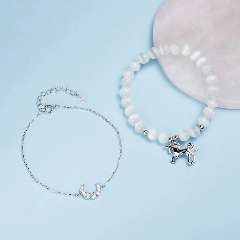 Leouerry браслеты из стерлингового серебра 925 пробы с камнем кошачий глаз единорогом