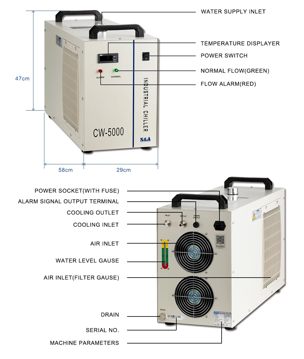 Cloudray S& A CW5000 промышленный воздушный охладитель воды для CO2 лазерной гравировки резки охлаждения 80 Вт 100 Вт лазерной трубки
