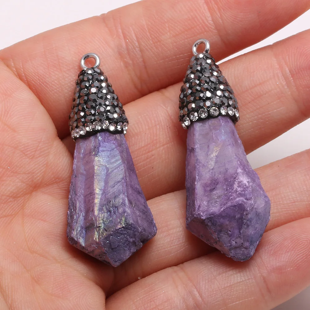 

Hot Sale Purple Unshaped Crystal Natural Stone Pendants Making for Jewelry Necklace Accessories For Women Size 10x30-15x40mm