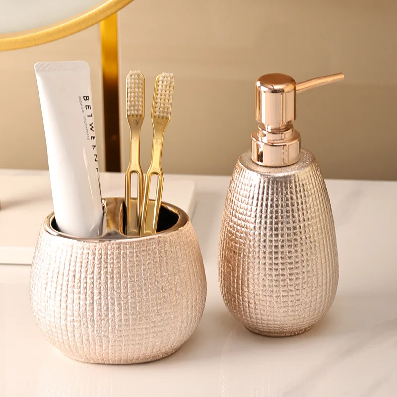 rose gold ceramic toiletry set toothbrush holder gargle cup bathroom accessories lotion bottle soap dish hotel home bathroom set free global shipping