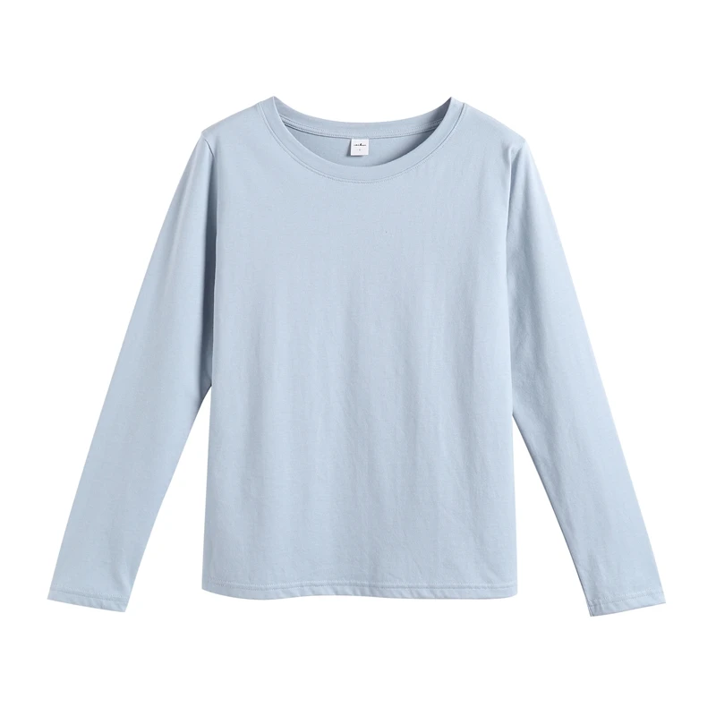 Aqua Blue YSK249 GIGOGOU, Женская Базовая футболка с длинным рукавом, осень-весна, 95% хлопок, футболка, S-3XL, однотонный топ, футболки, мягкая футболка Harajuku - Цвет: Aqua Blue YSK249