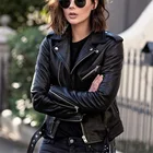Куртка женская короткая из искусственной кожи, приталенная модная уличная одежда в стиле панк, мотоциклетная кожаная повседневная верхняя одежда, большие размеры S 5XL, осень-весна