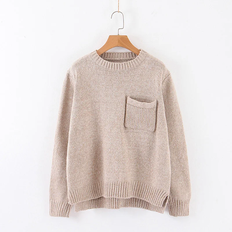 beige AOEMQ/модные свитера; однотонные пуловеры темного цвета; свободные свитера с длинными рукавами и карманами; зимние рождественские пуловеры; одежда - Цвет: beige