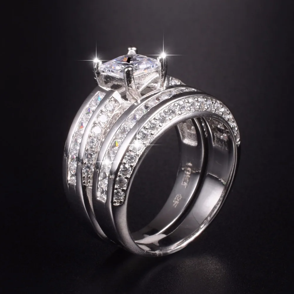 Роскошные комплекты колец с белым топазом в стиле принцессы 2 1 Обручальное
