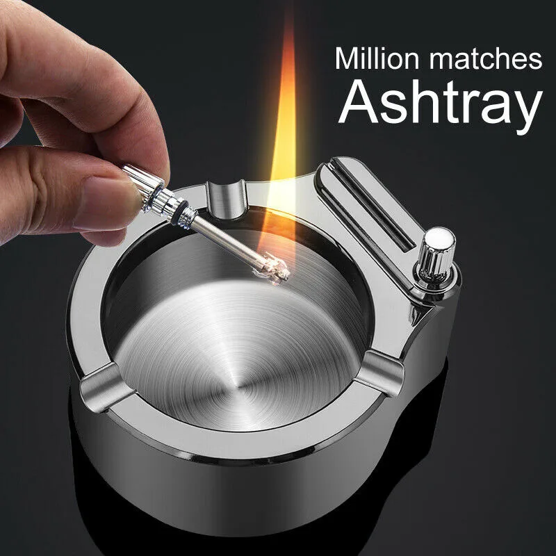 

Creative Retro Ashtray Ten Thousand Match Lighter Multifunction Metal Ashtray Tools For Outdoor Home Bedroom Car New