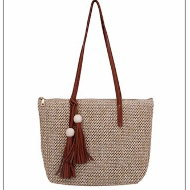 

2021 New Summer Straw Wave Beach Bag Large Capacity Basket Bag Braided Tassel Shoulder Bag Fashion Tote Bag For Women