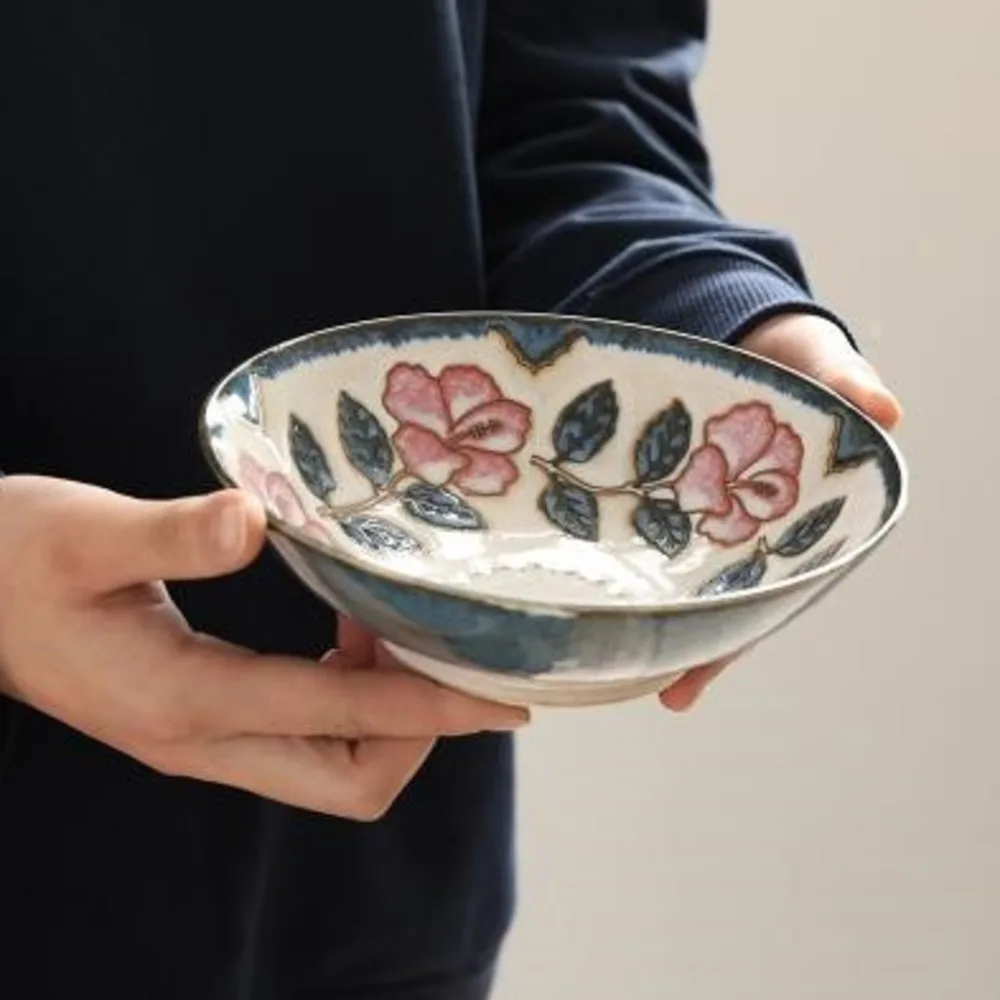 

Kitchen Bar Counter Supplies Household Ceramic Dishes Creative Hand-painted And Wind Plant Pattern Tableware Ceramica