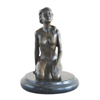 bronze statue nude young girl kneeled sculpture modern sexy naked female art hot casting