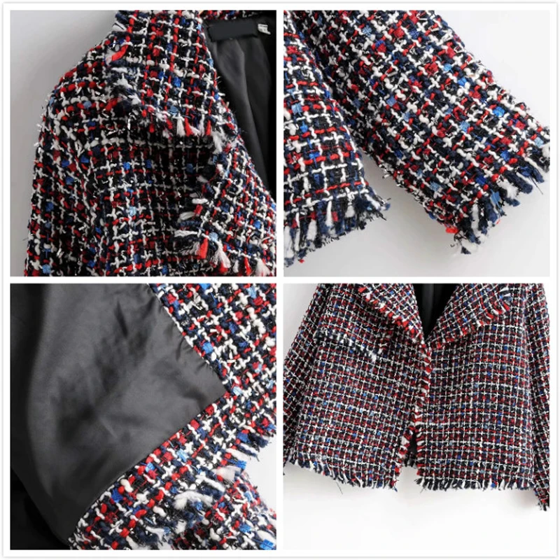 Женский твидовый блейзер с бахромой винтажный клетчатый пиджак в Корейском