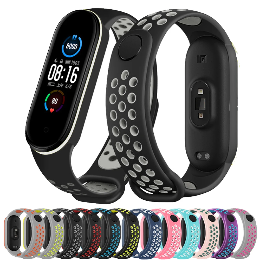 Ремешок силиконовый для Mi band 7 6 сменный спортивный браслет xiaomi 4 3 5 | Наручные часы