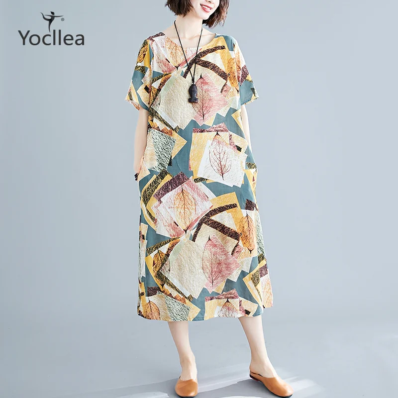 Плюс размер футболка с коротким рукавом принтом летнее платье для женщин