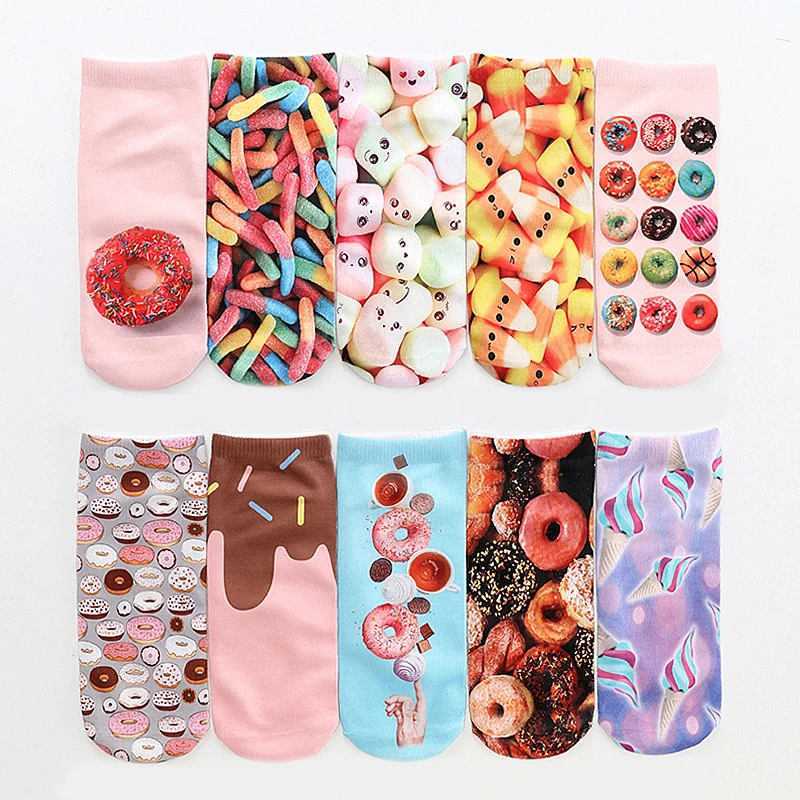 New 3D Printed Socks Funny Winter Socks Women Kawaii Korean  Style Cute Food Donuts Pink Socks Cotton Popsocket Christmas Gifts
