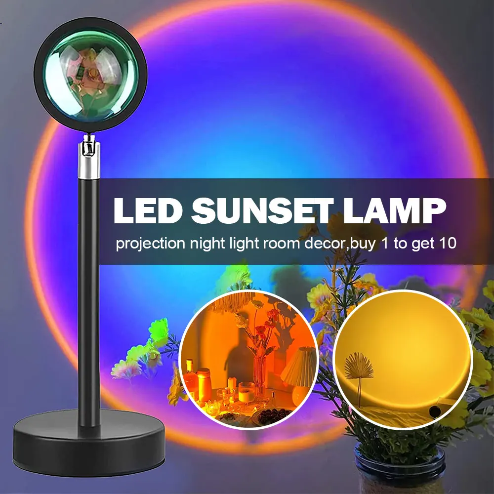 

Rainbow Night Light Sunset Red Led Projector Light Photo/Live Broadcast Fill Light Colorful Table Lamp Decorations USB Charger