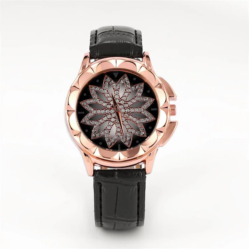 

Часы стразы женские кварцевые с кожаным ремешком и пряжкой