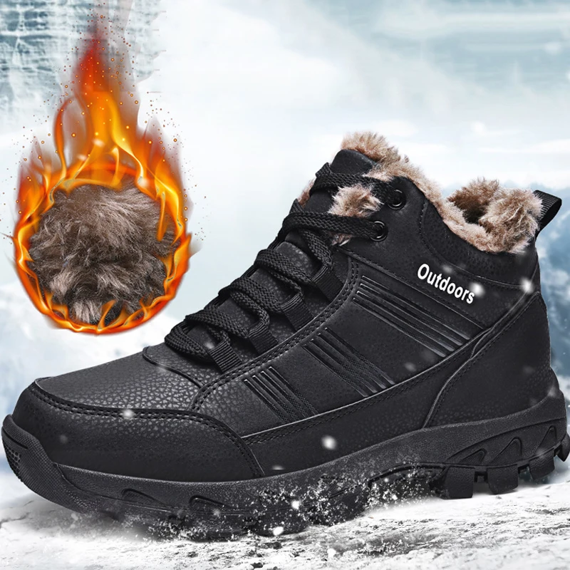 New Winter Men Boots Waterproof Warm Fur Snow Boots Men Outdoor Winter Work Casual Shoes Military Combat Rubber Ankle Boots