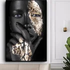 Африканское искусство, черная и золотая женщина, картина маслом на холсте, куадрос, плакаты и принты, настенная картина для гостиной, домашний декор