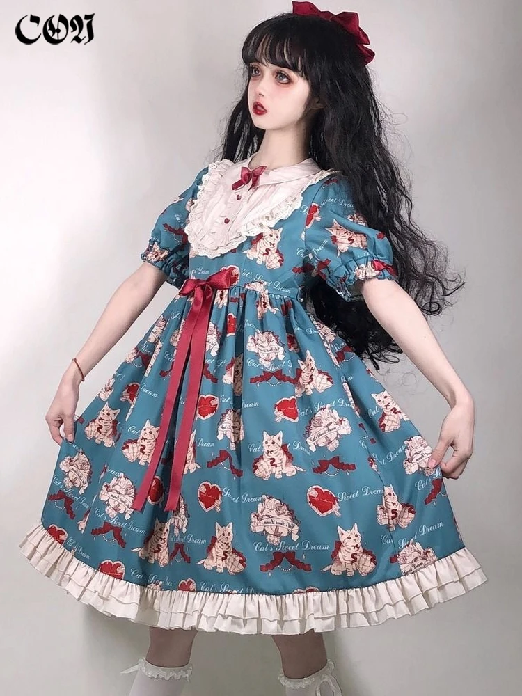 

Женское лолитское платье с коротким рукавом и воротником-куклой