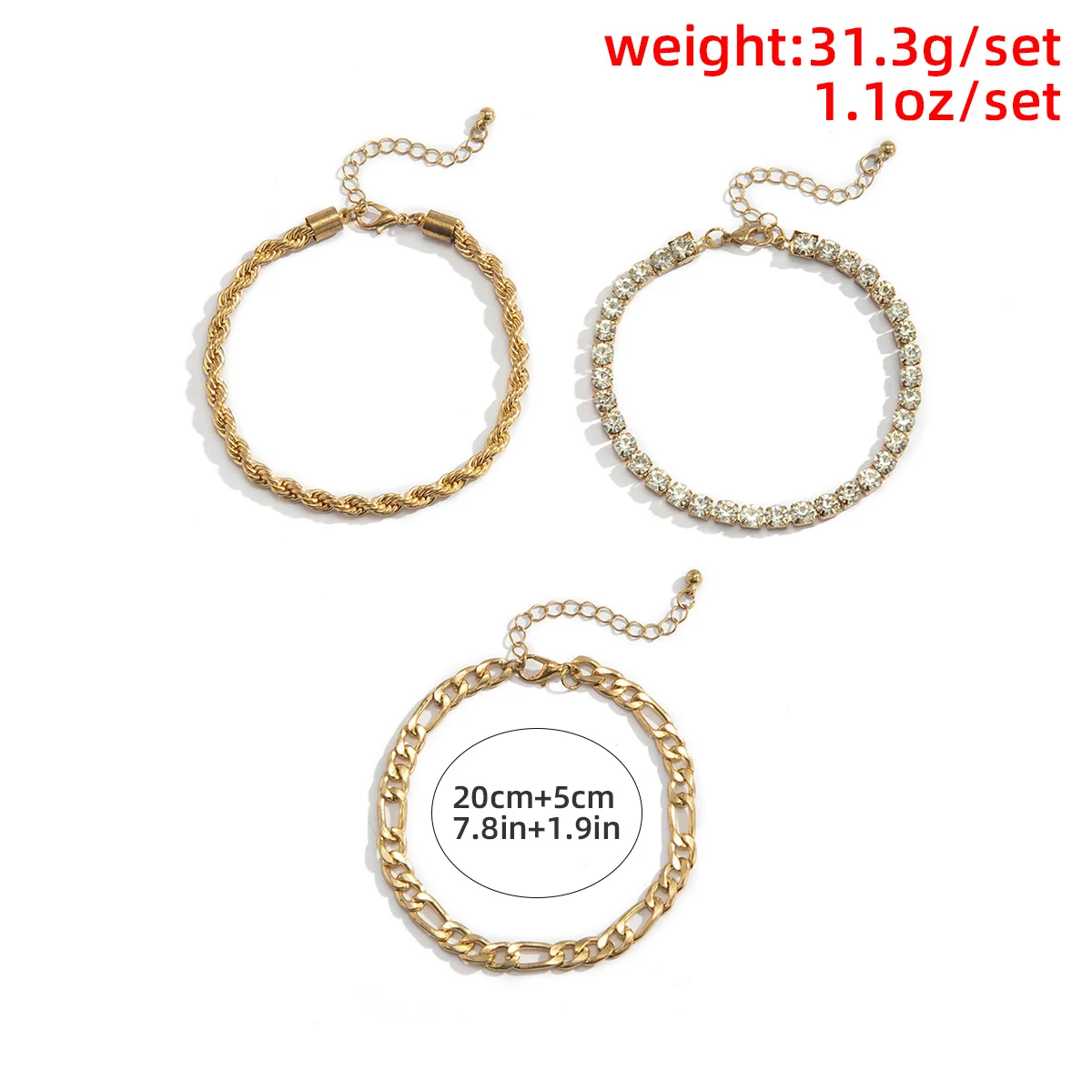 

Luxury Shine Tennis Chain Multilayer Charm Bracelet For Women Men Punk Twisted Gold Color Chain Link Bracelets Jewelry Wholesale