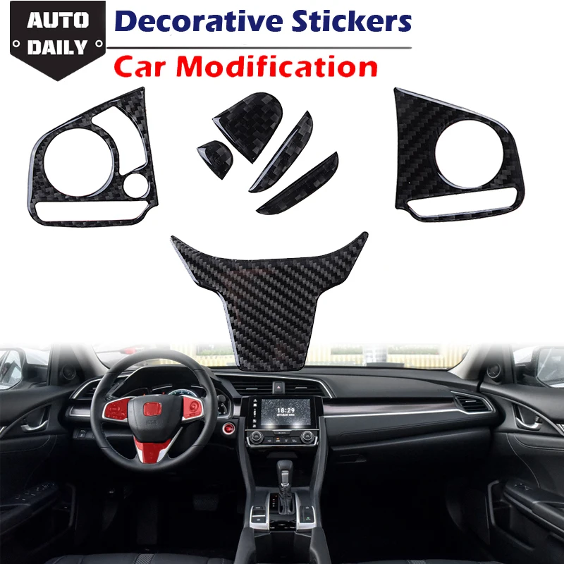

Fit For HONDA CIVIC G10 10th 2015-2019 Carbon Fiber Stickers Steering Wheel Trim Cover Decorative Sticker