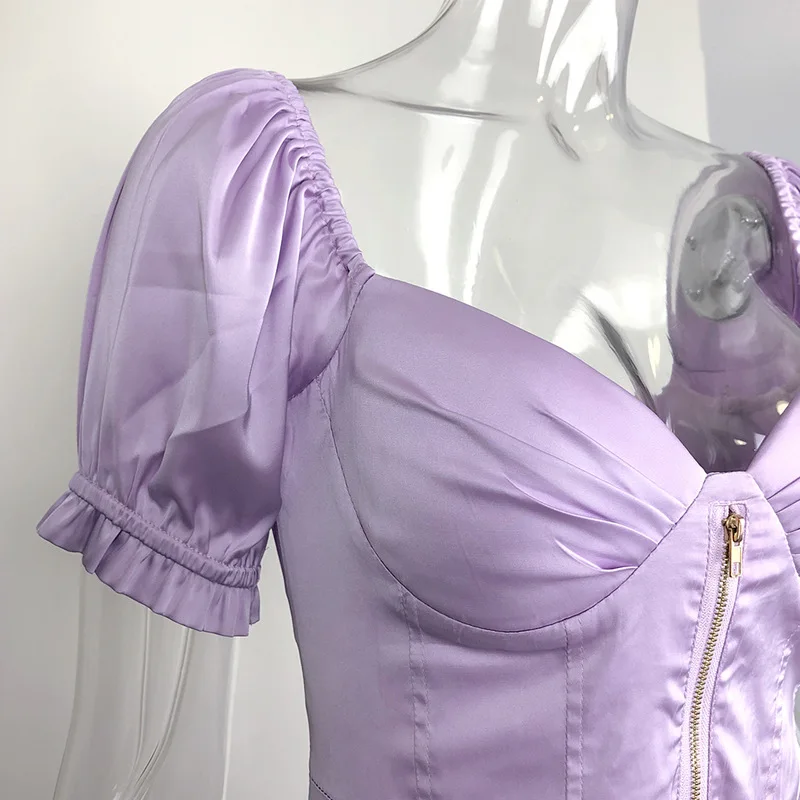 

Women's solid color short-sleeved tight-fitting buttocks short skirt sexy party temperament sweet puff sleeve dress sexy dress