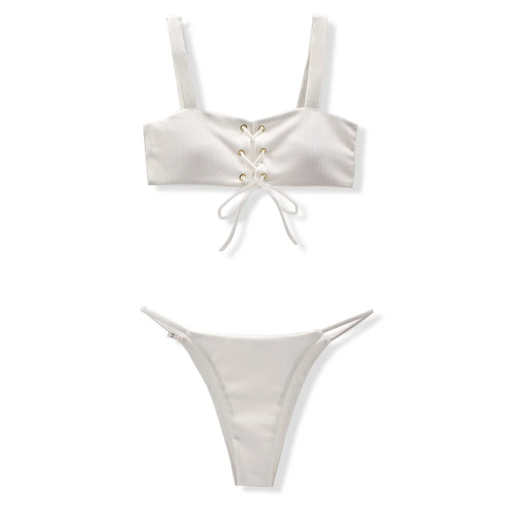 Однотонная купальная одежда Тонг бикини 2020 женский пуховик бюстгальтер Бандаж