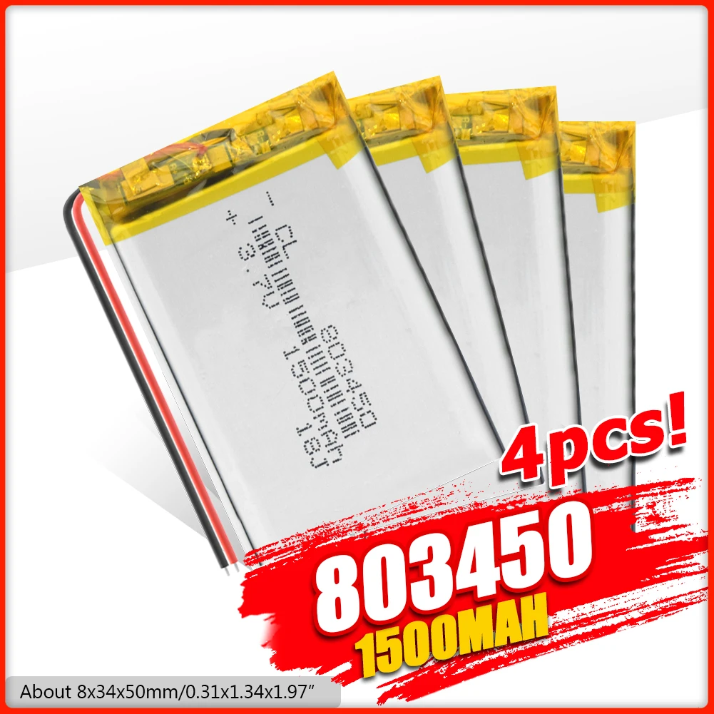 Литий ионный полимерный аккумулятор высокой емкости 1500 мА · ч 2/4 шт. 3 7 В 803450 литий