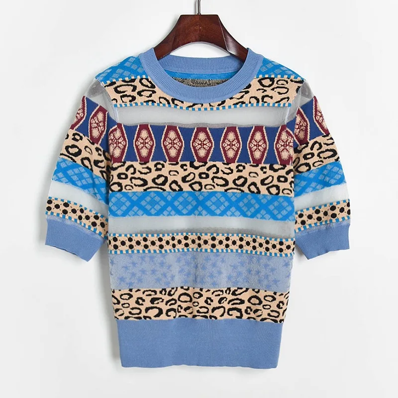 Женская трикотажная футболка с рукавом до локтя подиумная контрастных цветов