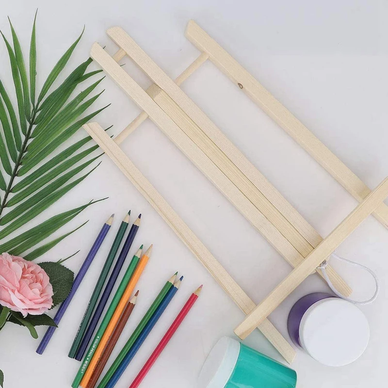 

4-Piece Easel Set, 30 x 24 cm Canvas Painting and 40 x 24cm Wooden Easel, Desktop Display Painting Set