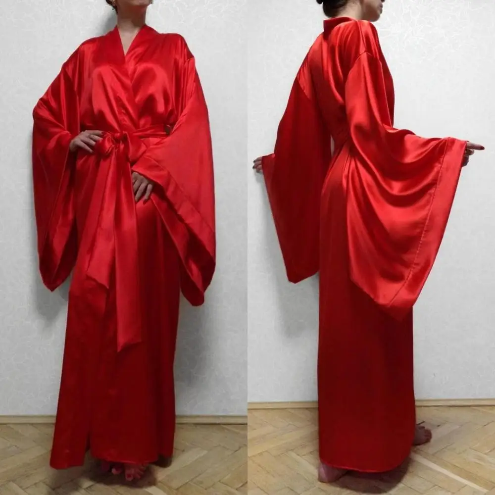 

Red Bridal Robes with Belt Silk Satin Wedding Sleepwear Bathrobes Nightgowns Robe Women Boudoir Dresses Kimono
