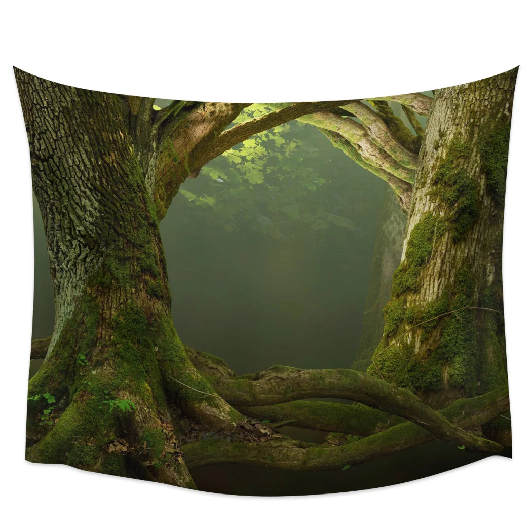 Современные растения лес большое дерево ветка зеленая кора гобелен настенный