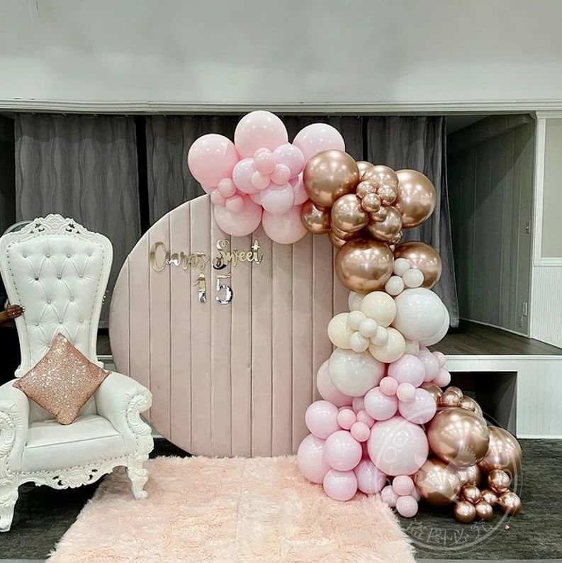 

111pcs Baby Pink Metal Rose Gold Ivory White Balloon Garland Arch Baby Baptism Wedding Anniversary Birthday Party Decorations