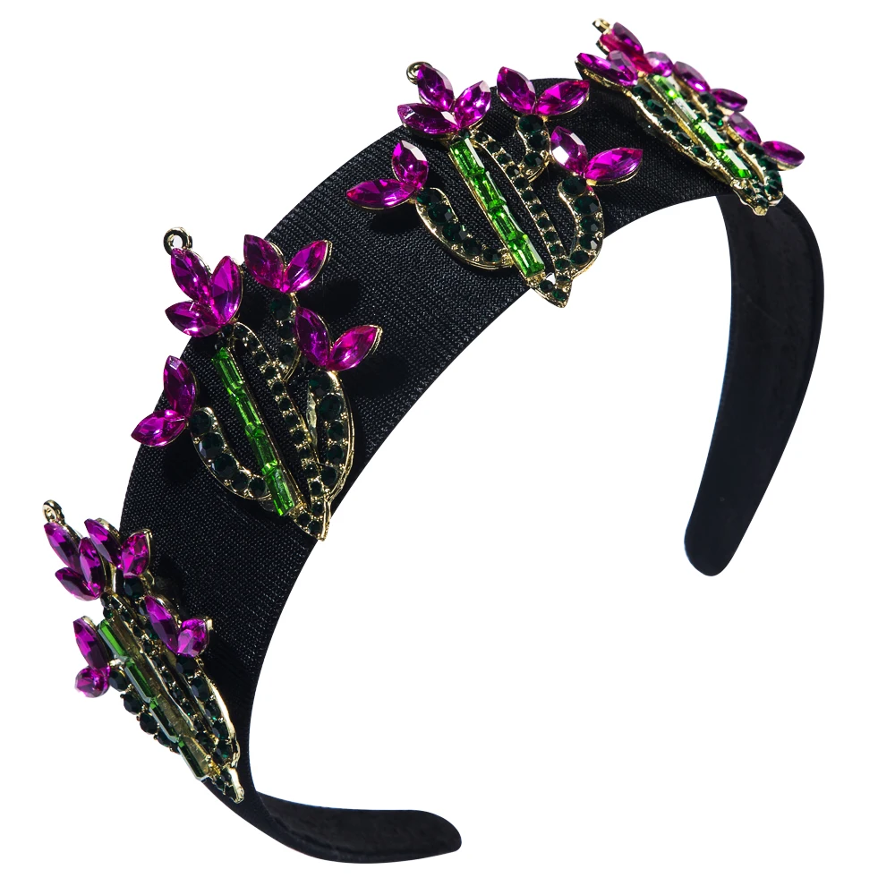 

Baroque Style Hair Hoop Hair Band For Women Inlaid Rhinestones Headband Cactus High-end Outgoing Fashion Temperament Headwear