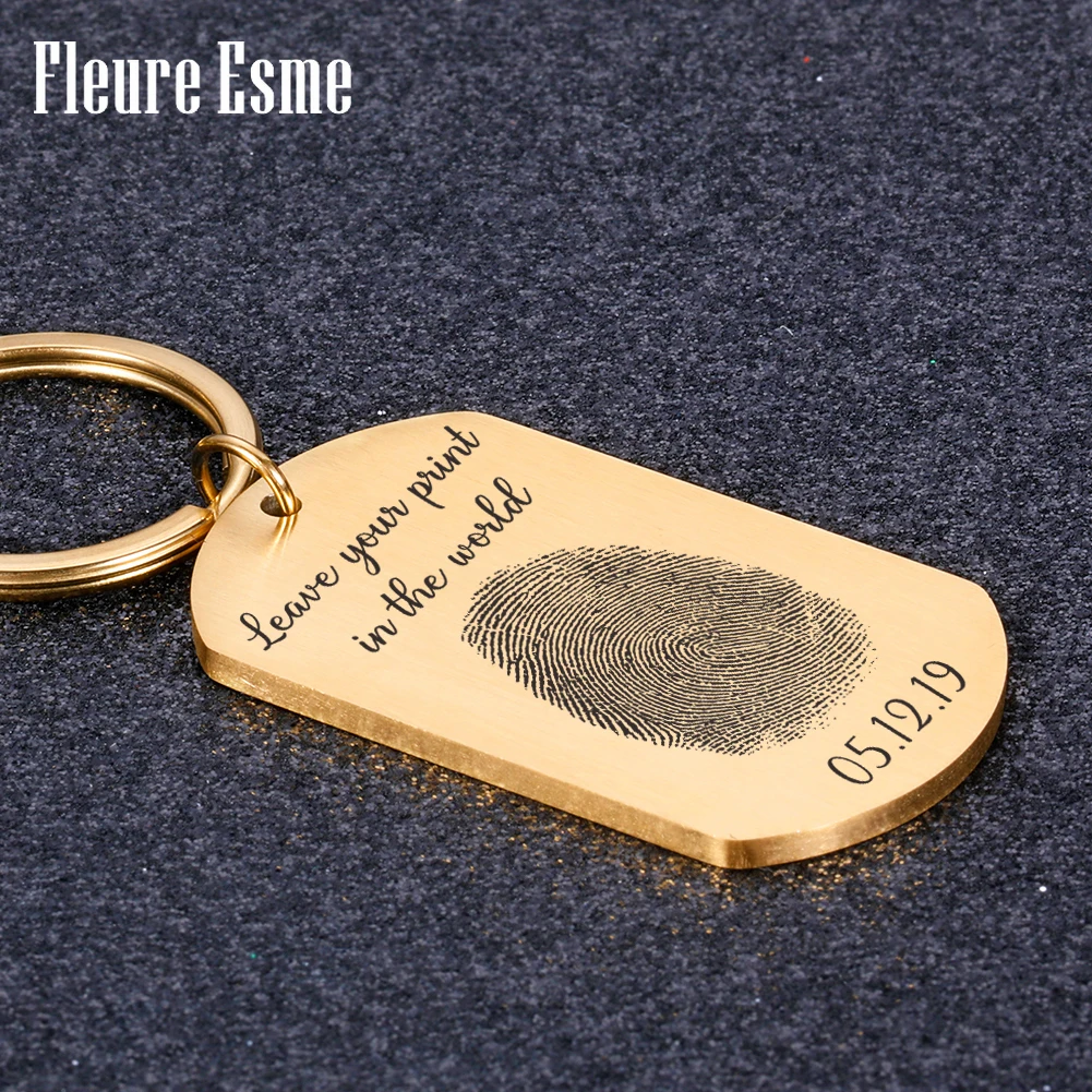 

Personalized Couple Fingerprint Keychain Engraved Date Girlfriend Boyfriends Key Chain Valentine's Day Gift For Husband Wife