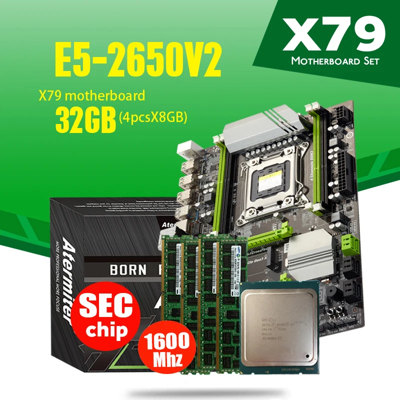 Atermiter X79T X79 Turbo материнская плата LGA2011 блок питания ATX комбо E5 2650 V2 Процессор 4 шт х 8