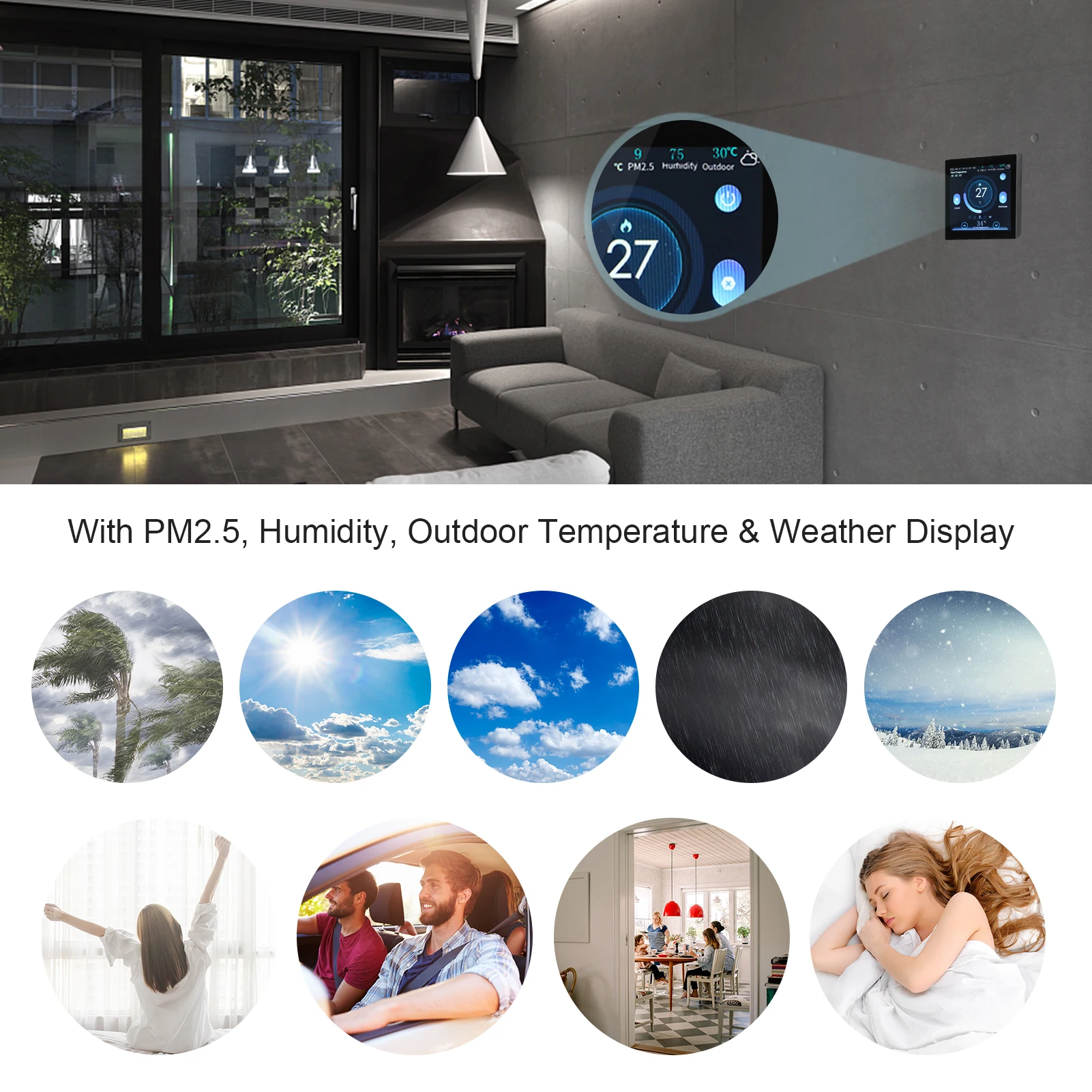 

85-275V Wi-Fi Smart Thermostat Programmable Thermostat Schedule APP Remote Voice Control Compatible with Assistant Controller
