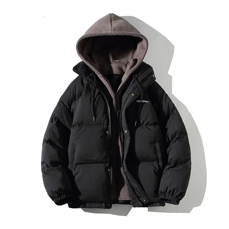 2022 Jacket  Parkas Winter Thick Cotton Clothing Couple Style Korean Loose Fashion Fake Two-piece Splicing Hooded Top