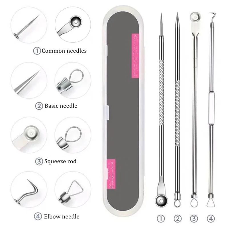 Acne Blackhead Remover Needle Tools Set Tweezer Pimple Extractor Stainless Steel Blackspot Removal Face Skin Care Tool |