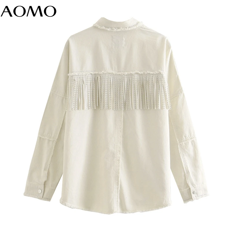 

AOMO 2020 Autumn Winter Women Solid Cotton Tassel Coats Jacket Loose Long sleeves Ladies Elegant coat CE494A