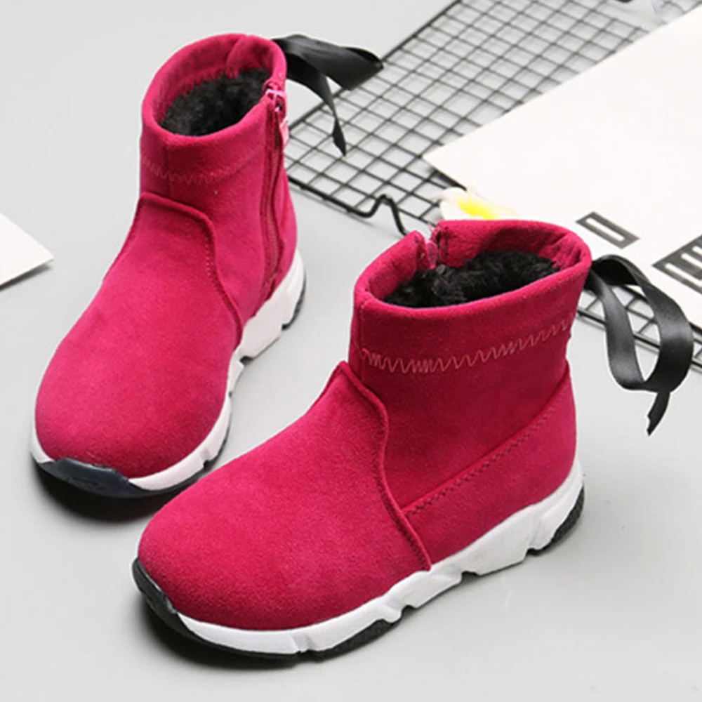 Теплые ботинки для девушек зимние детские детская обувь с бантом Детские